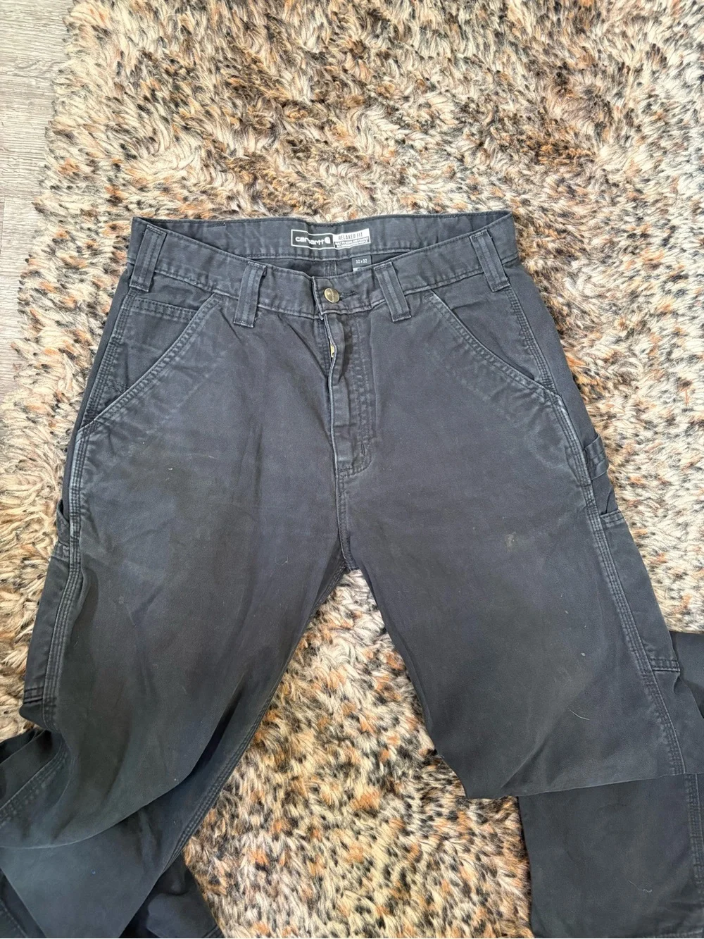 Carhartt Men's 32X32 Black Utility Work Wear Relaxed Fit Carpenter Pants stains